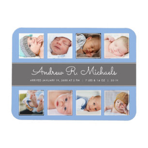 Blue baby boy Newborn Photo Collage Announcement Magnet