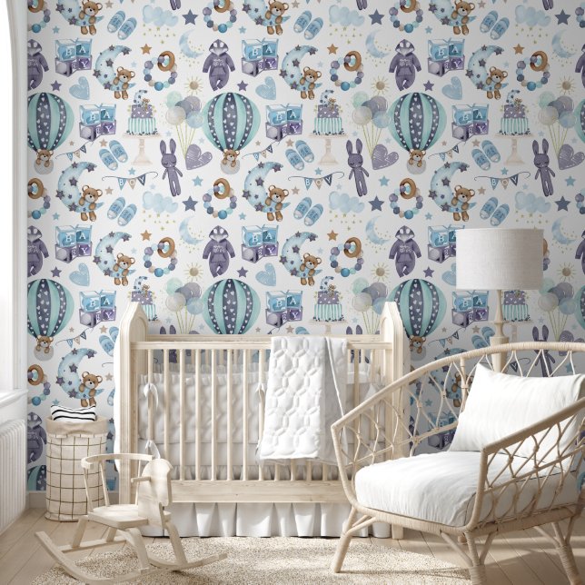 Blue Baby Boy Nursery  Wallpaper (Kids)
