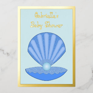 Blue Baby Boy Oyster shell and Pearl Baby Shower