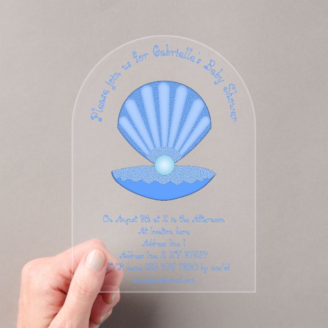 Blue Baby Boy Oyster shell and Pearl Baby Shower Acrylic Invitations (Insitu (Handheld))