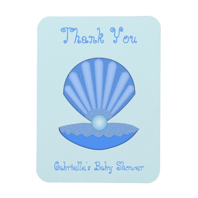 Blue Baby Boy Oyster shell and Pearl Baby Shower Magnet (Vertical)
