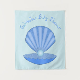 Blue Baby Boy Oyster shell and Pearl Baby Shower Tapestry