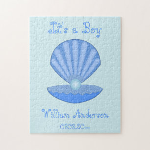 Blue Baby Boy Oyster shell and Pearl Custom Jigsaw Puzzle