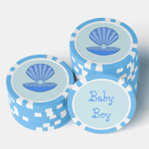 Blue Baby Boy Oyster shell and Pearl Custom Poker Chips