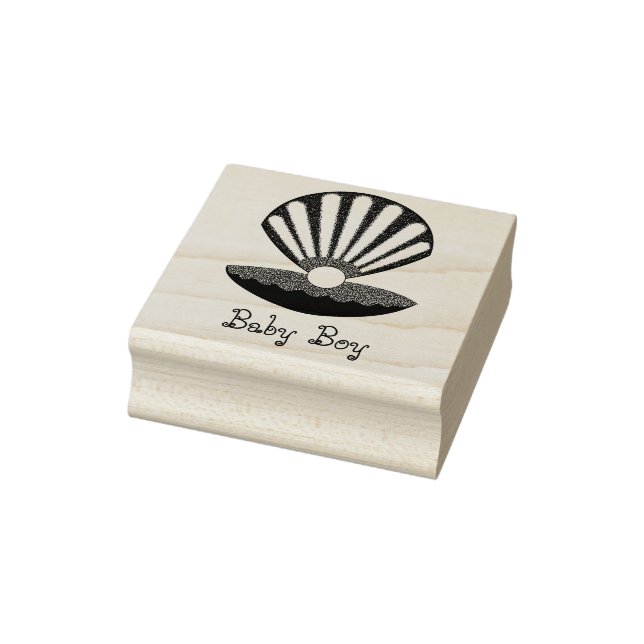 Blue Baby Boy Oyster shell and Pearl Custom Rubber Stamp (Stamp)