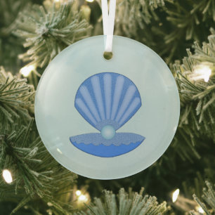 Blue Baby Boy Oyster shell and Pearl Glass Tree Decoration
