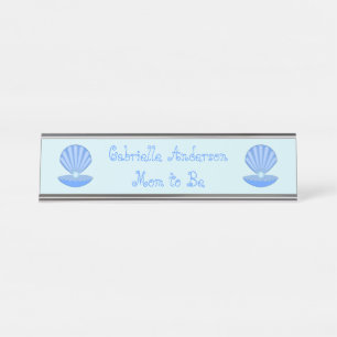 Blue Baby Boy Oyster shell and Pearl Mum to Be Desk Name Plate