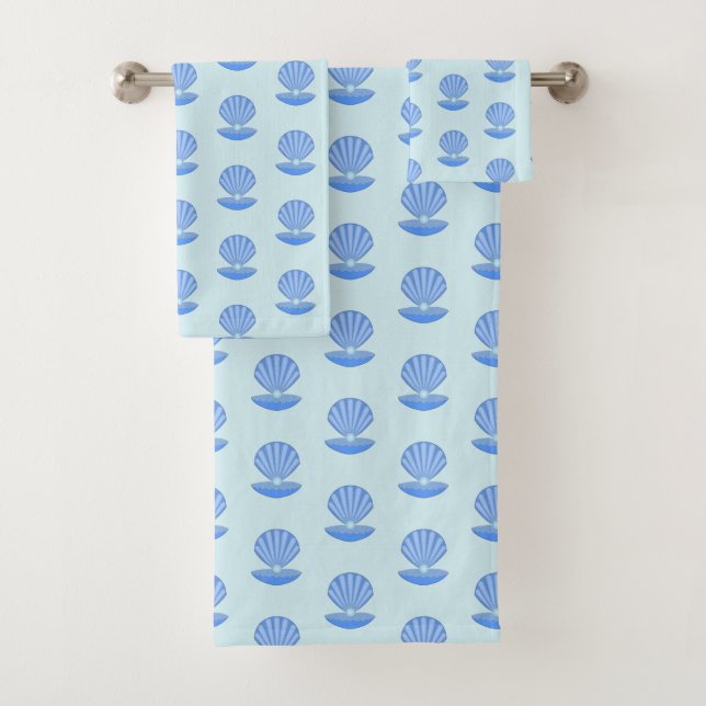 Blue Baby Boy Oyster shell and Pearl Patterned Bath Towel Set (Insitu)