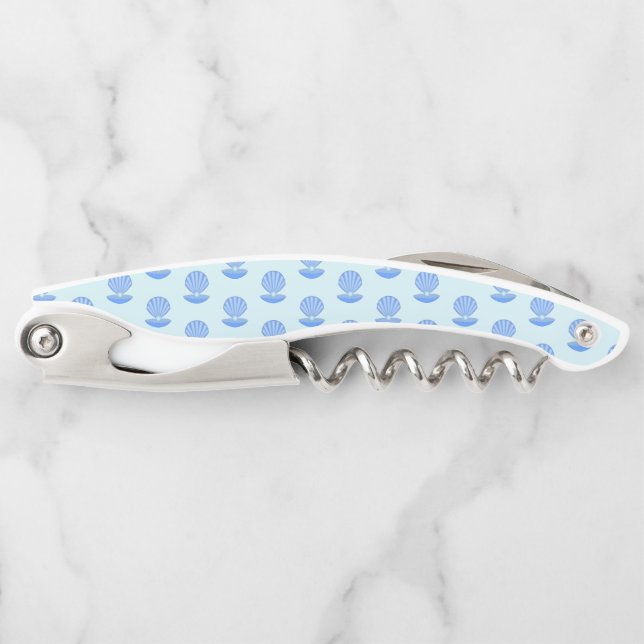 Blue Baby Boy Oyster shell and Pearl Patterned Corkscrew (Front)