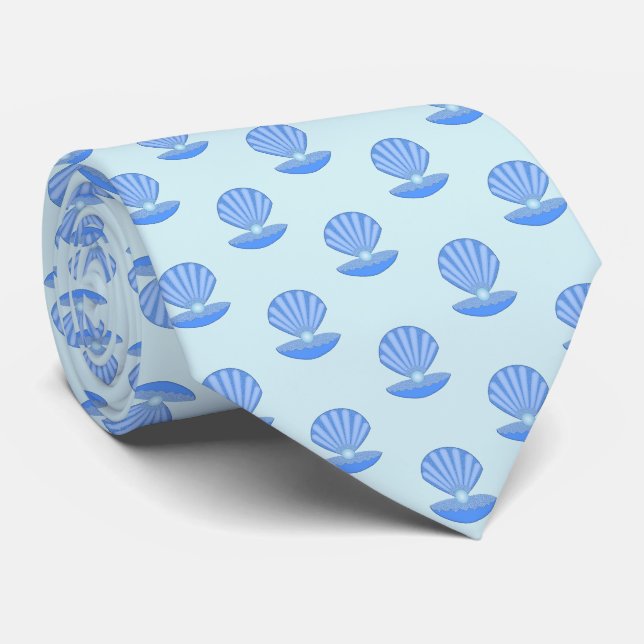 Blue Baby Boy Oyster shell and Pearl Patterned Tie (Rolled)