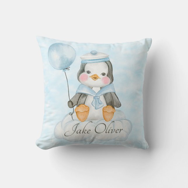 Blue Baby Boy Penguin Cushion (Front)