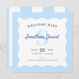 Blue Baby Boy Photo Birth Announcement