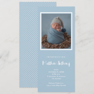 Blue Baby Boy Photo Birth Announcement