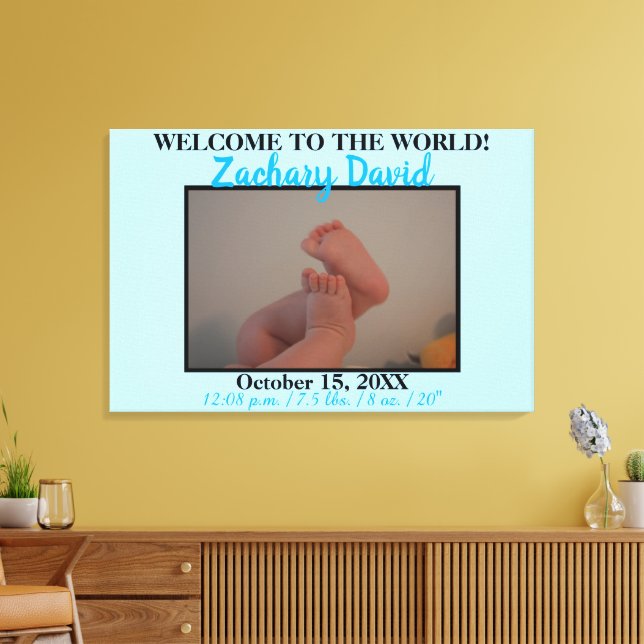 Blue Baby Boy Photo Birth Stats Canvas Print (Insitu(LivingRoom))