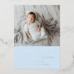 Blue Baby Boy Photo Modern Birth Announcement