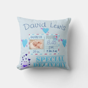 Blue Baby Boy Photo Nursery Keepsake Cushion
