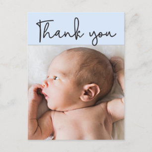 Blue - Baby boy Photo thank you Script Birth Announcement Postcard