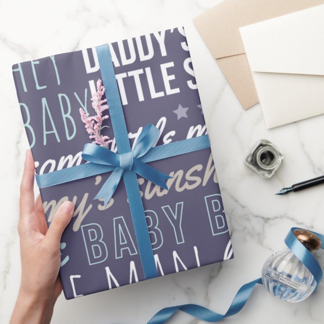 Blue Baby Boy Sayings Baby Shower Baby Gift Wrapping Paper (Gifting)