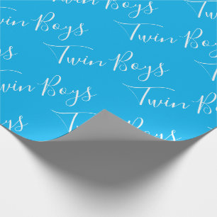 Blue Baby Boy Script Twin Boys Wrapping Paper