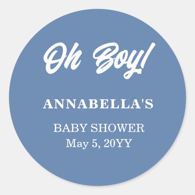 Blue Baby Boy Shower Classic Round Sticker (Front)