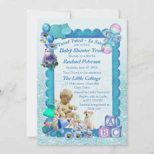 Blue Baby Boy Shower Tweets Invitation