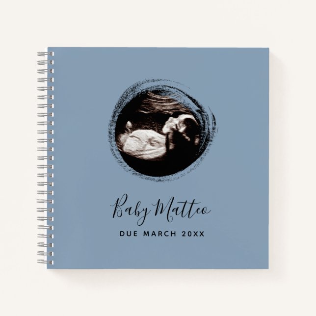 Blue Baby Boy Sonogram Ultrasound Pregnancy Book (Front)