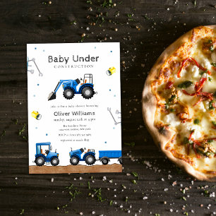 Blue Baby Boy Under Construction Baby Shower Invitation