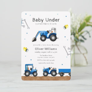 Blue Baby Boy Under Construction Baby Shower Invitation