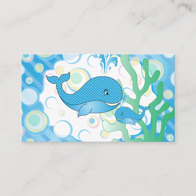 Blue Baby Boy Whale Baby Shower Diaper Raffle Enclosure Card (Front)