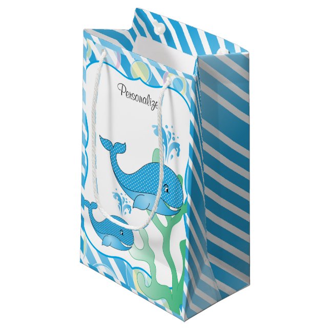 Blue Baby Boy Whale Small Gift Bag (Front Angled)