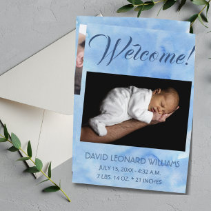 Blue Baby Boy's Photo Birth Announcement