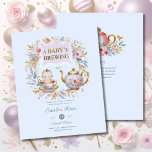 Blue Baby Brewing Tea Party Shower Floral Brunch<br><div class="desc">Set the scene with this beautiful Baby Shower Invitation which includes text for the event along with rsvp and details that can be added to the reverse.</div>