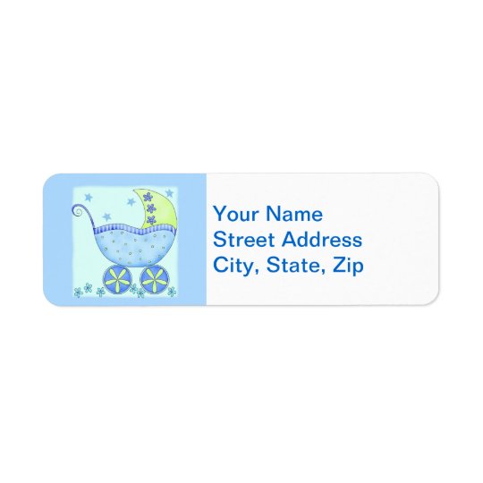 Blue Baby Buggy Carriage Shower Customised Return Address Label