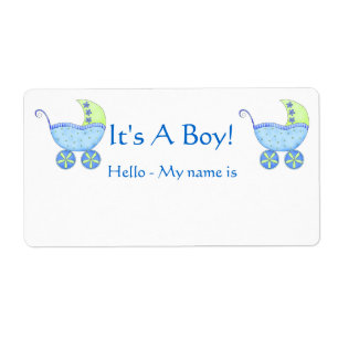 Blue Baby Buggy It's A Boy Shower Name Tag