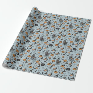 Blue Baby Carriage Halloween Wrapping Paper