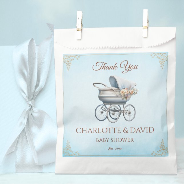 Blue Baby Carriage Thank You Baby Shower Favour Bags (Creator Uploaded)
