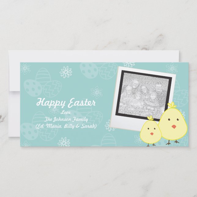 Blue Baby Chick Easter Photo Cards (Front)