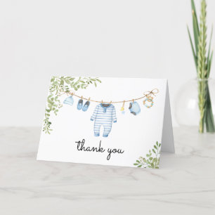 Blue Baby Clothes Baby Shower  Thank You Card