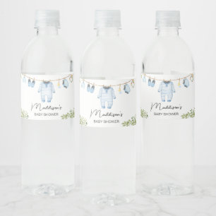 Blue Baby Clothes Baby Shower  Water Bottle Label