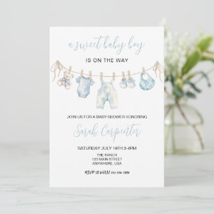 Blue Baby Clothes Boy Baby shower Invitation