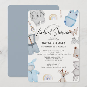 Blue Baby Clothes & Toys Boy Virtual Baby Shower Invitation