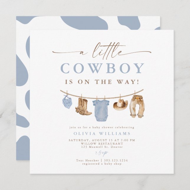 Blue Baby Clothesline Little Cowboy Baby Shower (Front/Back)