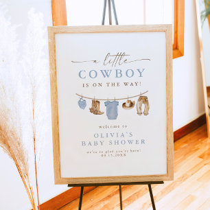 Blue Baby Clothesline Little Cowboy Baby Shower Poster
