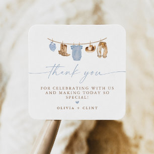 Blue Baby Clothesline Little Cowboy Baby Shower Square Sticker