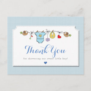 Blue Baby Clothesline Thank You Postcard
