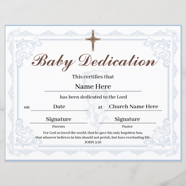 Blue Baby Dedication Certificate (Front)