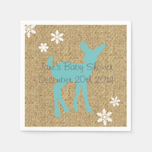 Blue Baby Deer and Snowflakes Burlap Napkins