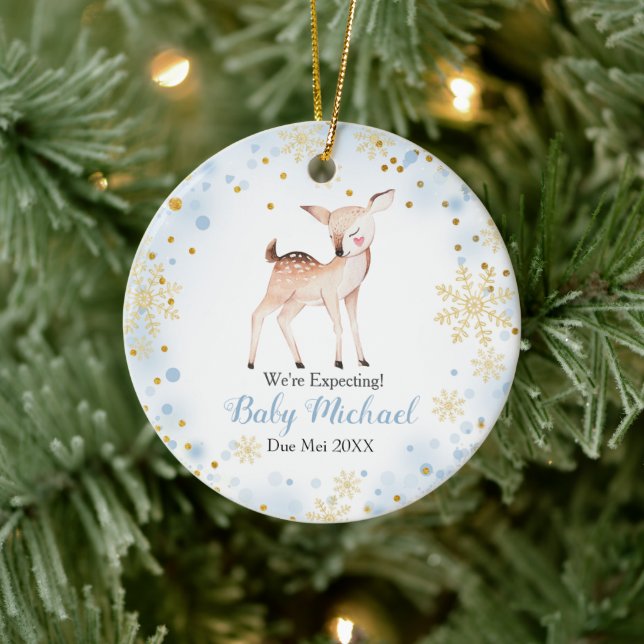 Blue Baby Deer Animal We're Expecting Parents  Ceramic Tree Decoration (Tree)