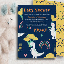 Blue Baby Dinosaur Rainbow Cute Baby Shower