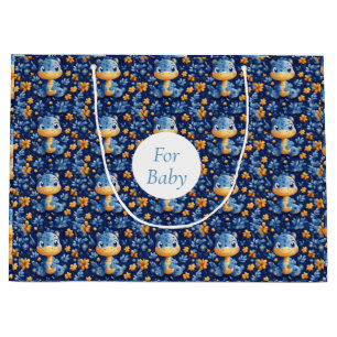 Blue Baby Dinosaur Yellow  & Blue Flowers Large Gift Bag
